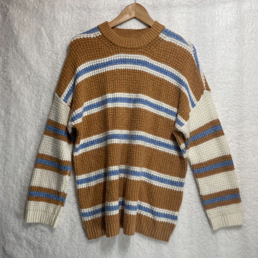 American Eagle Striped Sweater Women’s Small Brown Blue Cozy Knit Pullover